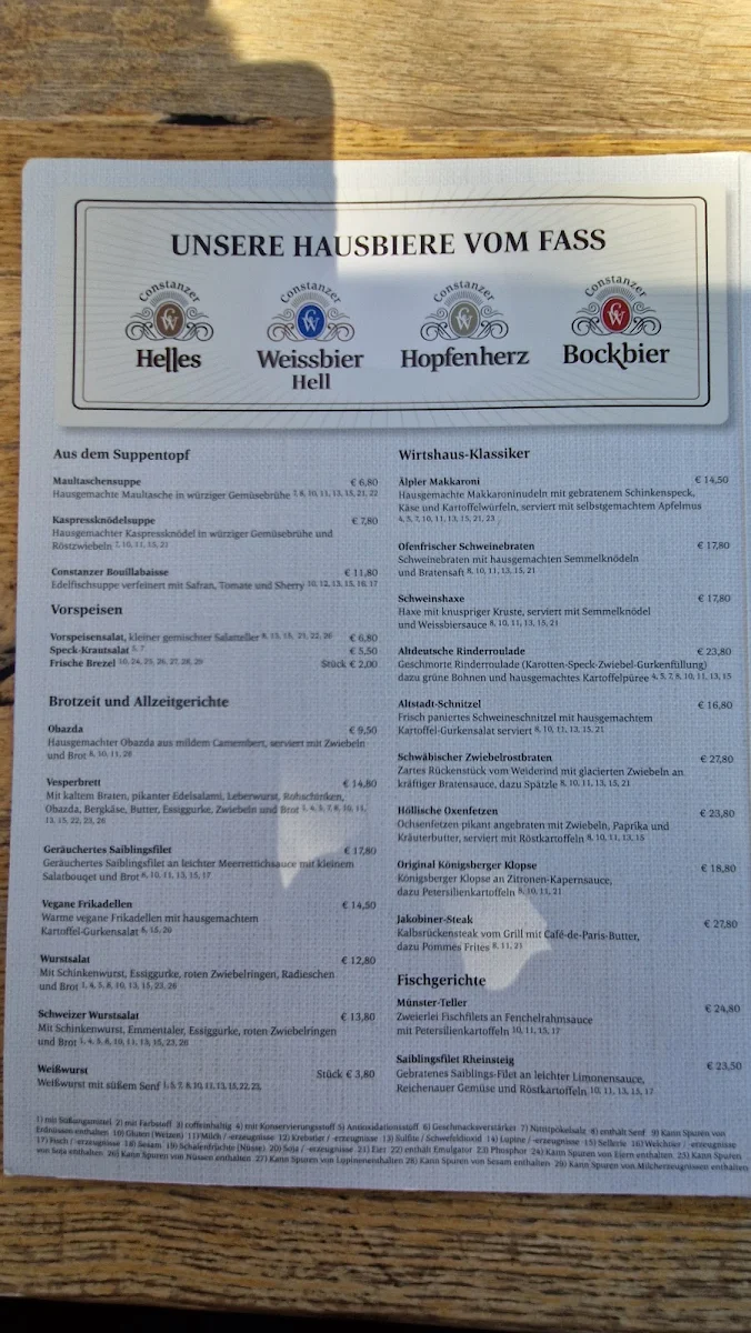 Speisekarte, Constanzer Wirtshaus