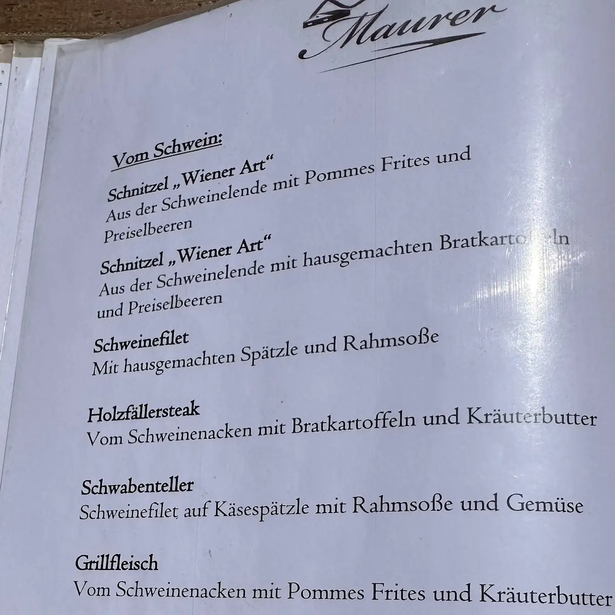Speisekarte, Gasthof Maurer - Samerberg