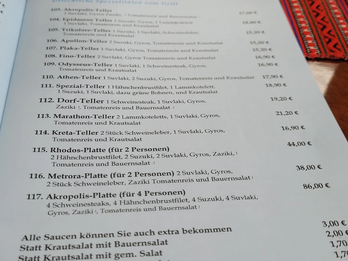 Speisekarte, Akropolis Griechisches Restaurant