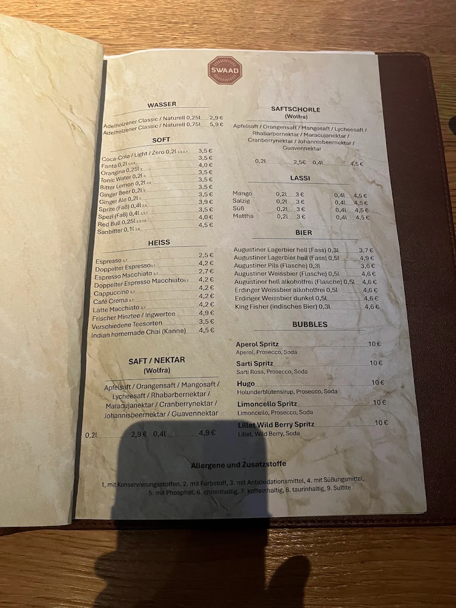 Speisekarte, Swaad Restaurant Berg am Laim