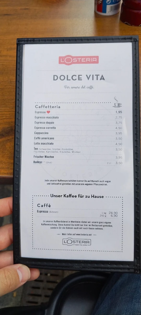 Speisekarte, L'Osteria Erlangen