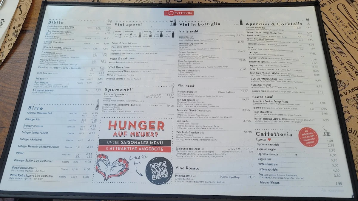 Speisekarte, L'Osteria Erlangen