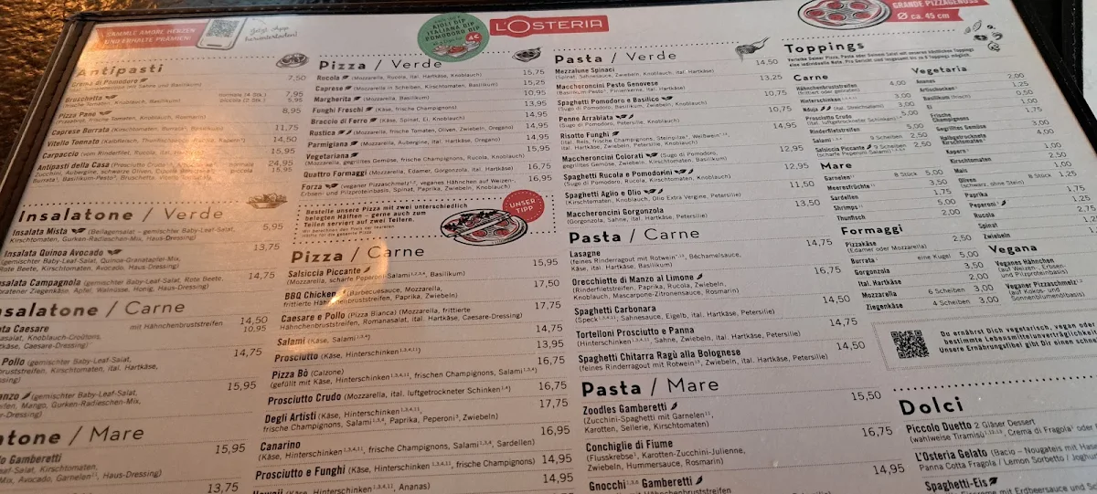 Speisekarte, L'Osteria Erlangen