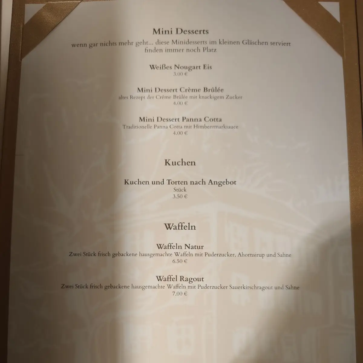 Speisekarte, Restaurant im Schloss Burgellern