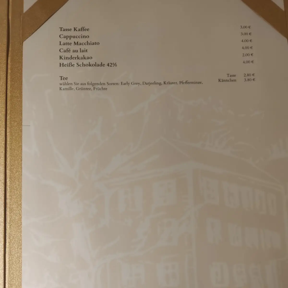 Speisekarte, Restaurant im Schloss Burgellern