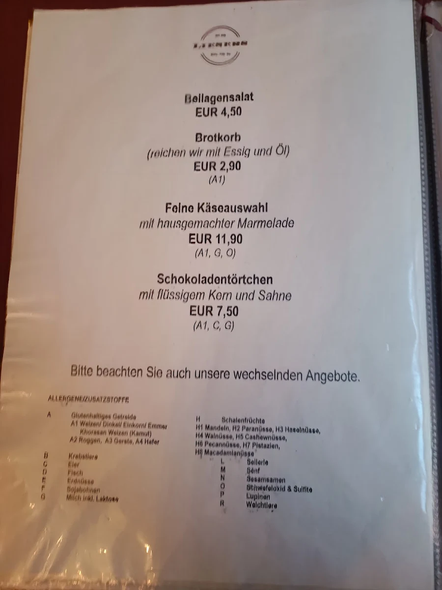 Speisekarte, Liesers Bistro