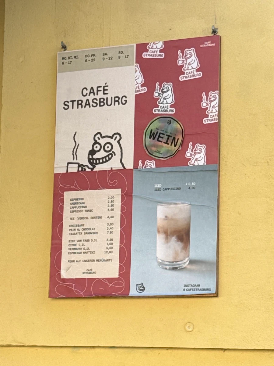 Speisekarte, Café Strasburg – Kaffee, Wein, Bier, Sounds, …
