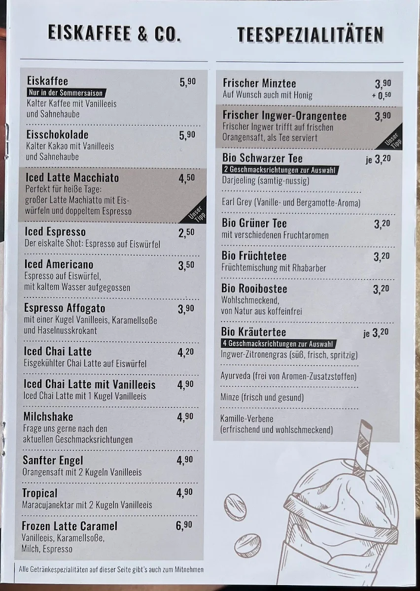 Speisekarte, Stadtcafe Kassel