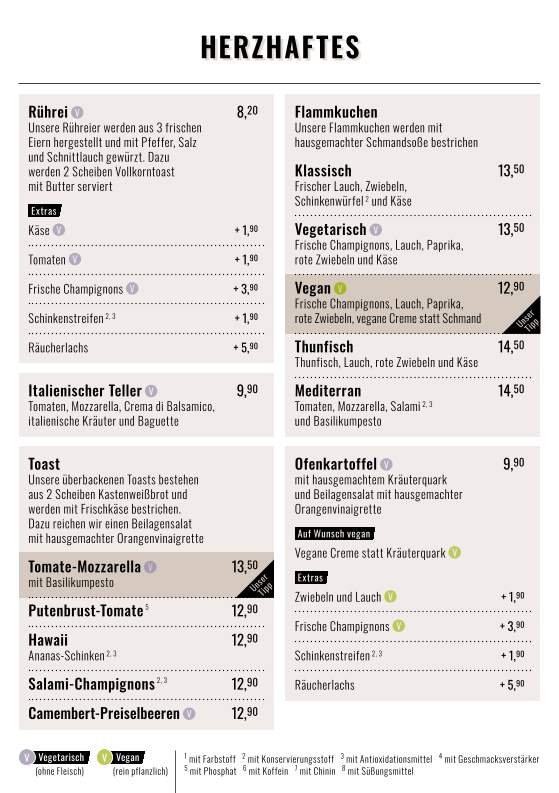 Speisekarte, Stadtcafe Kassel