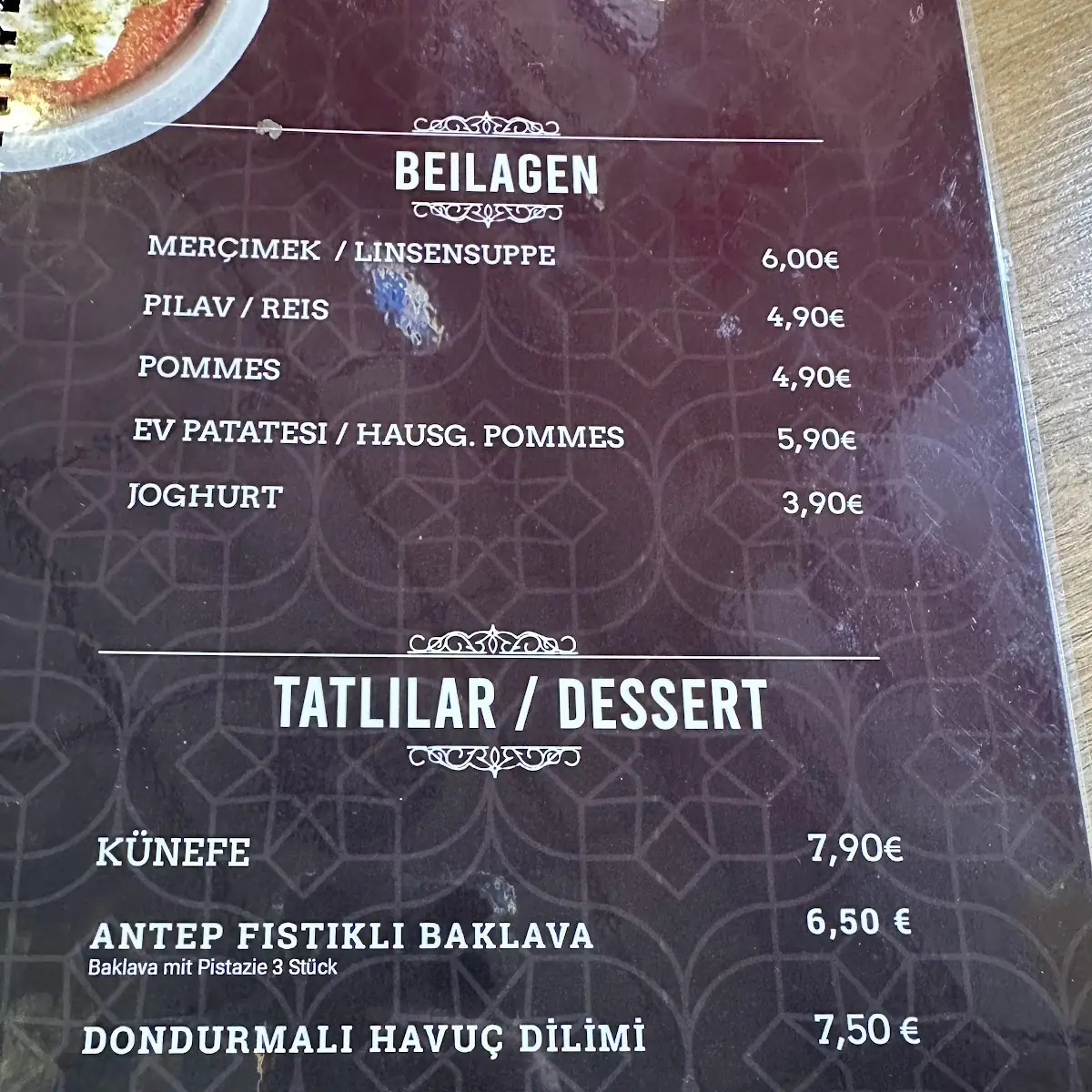 Speisekarte, YA‘ MEDINA Döner