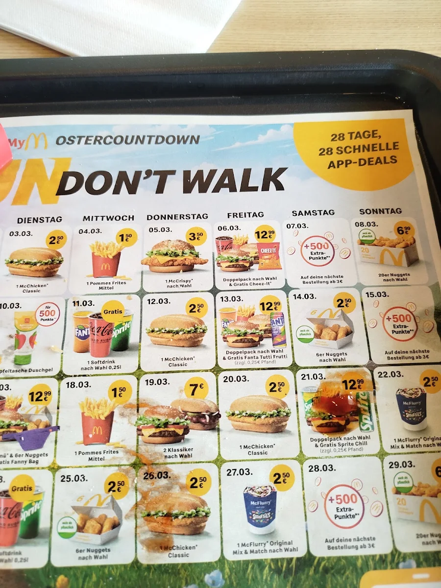 Speisekarte, McDonald's
