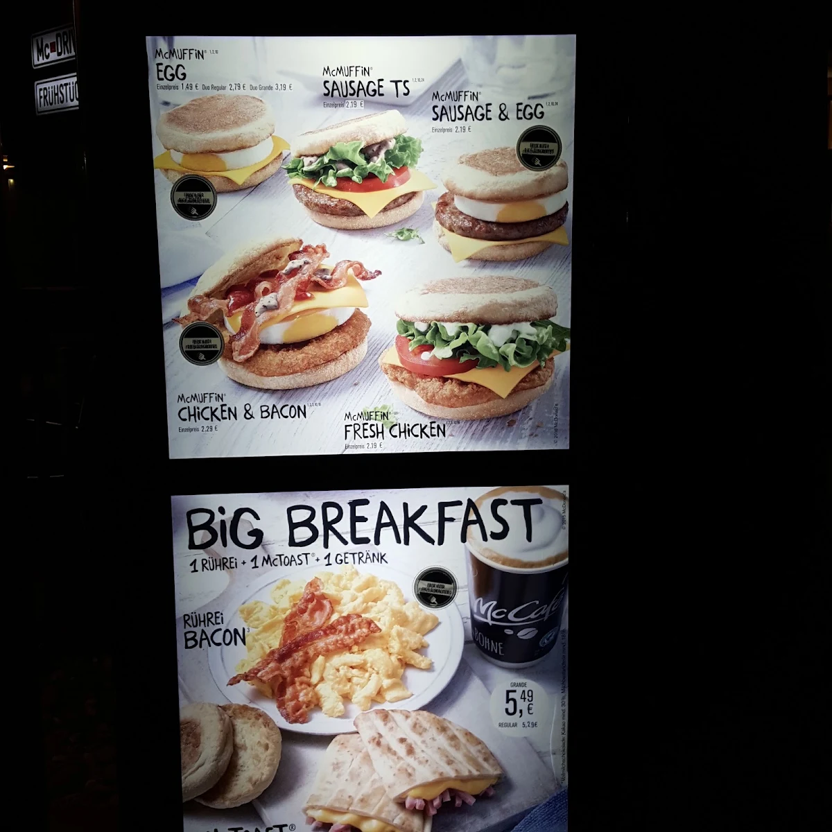 Speisekarte, McDonald's