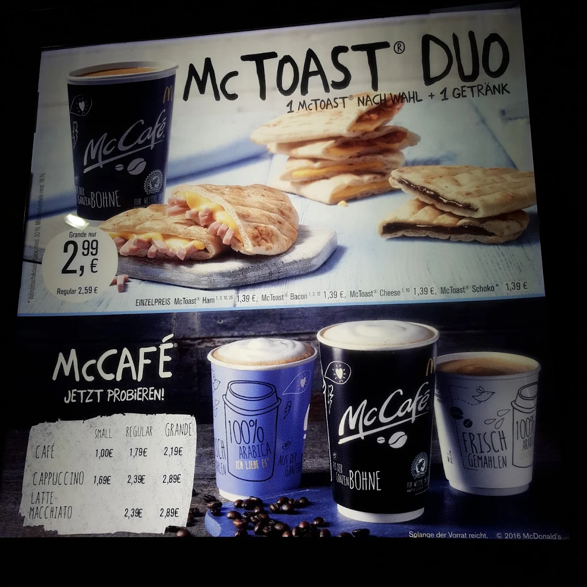 Speisekarte, McDonald's