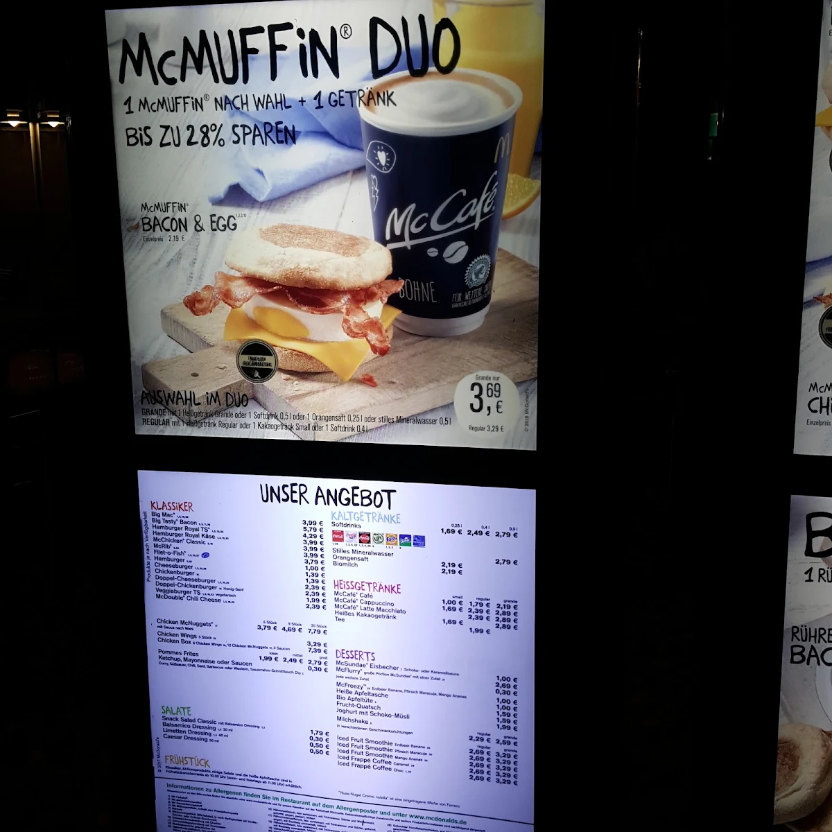Speisekarte, McDonald's