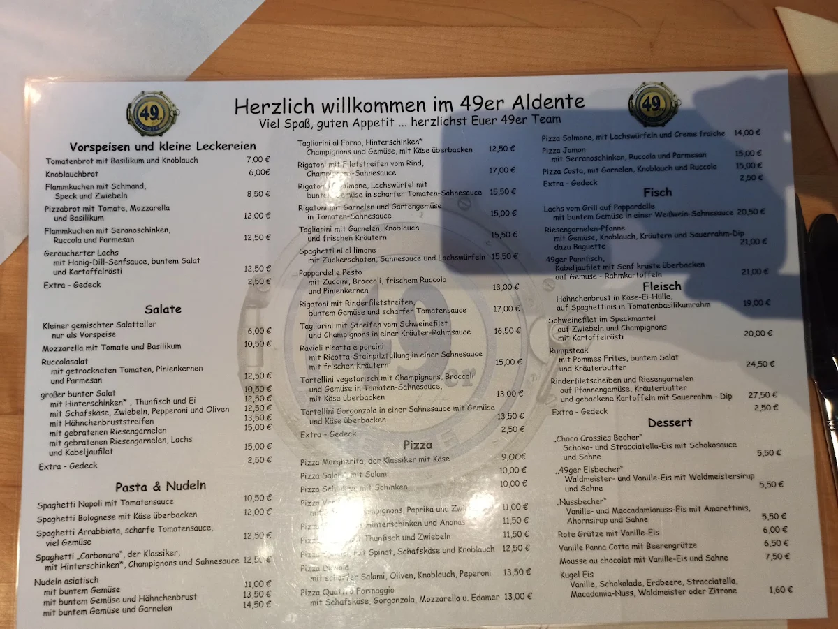 Speisekarte, 49er Aldente