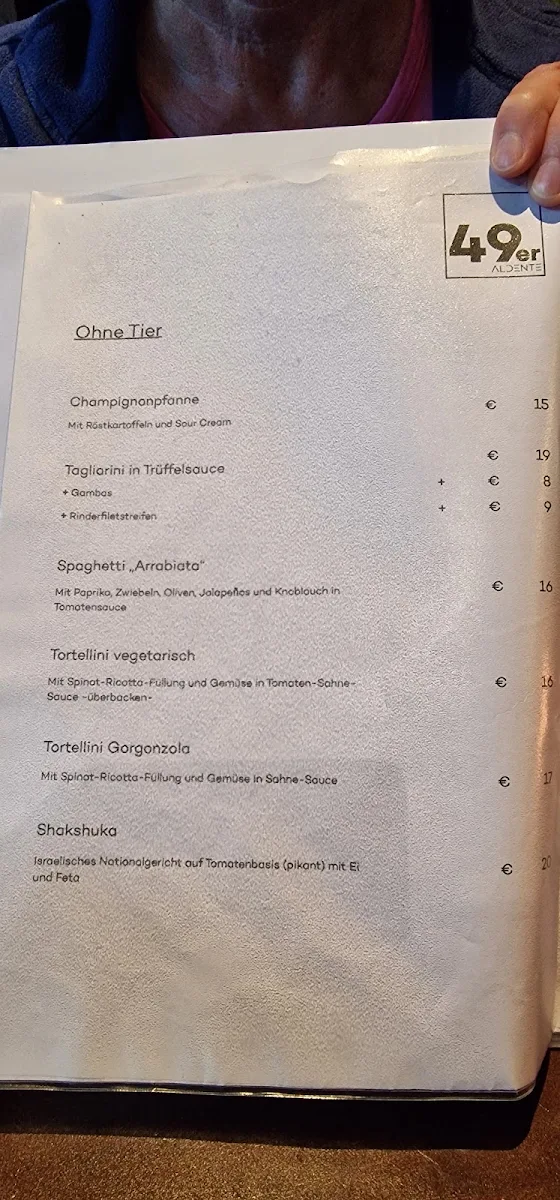 Speisekarte, 49er Aldente