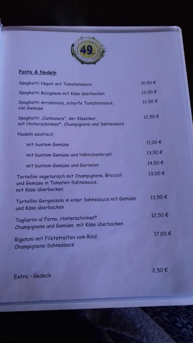 Speisekarte, 49er Aldente