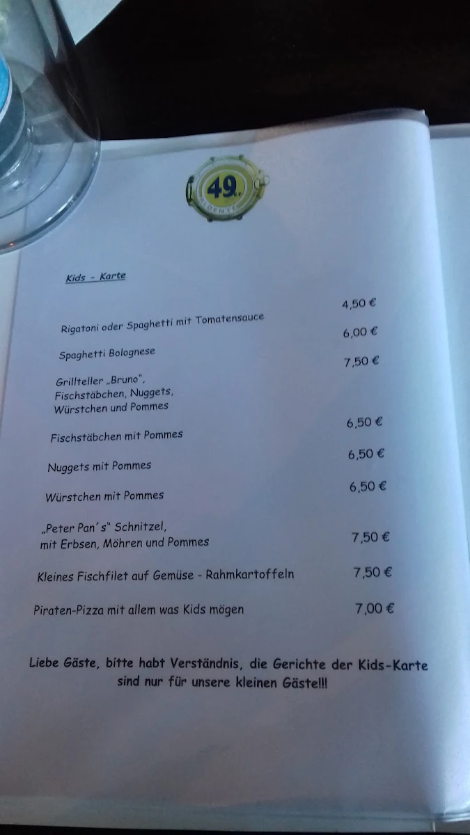 Speisekarte, 49er Aldente