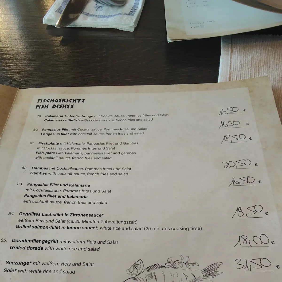Speisekarte, Restaurant Athen