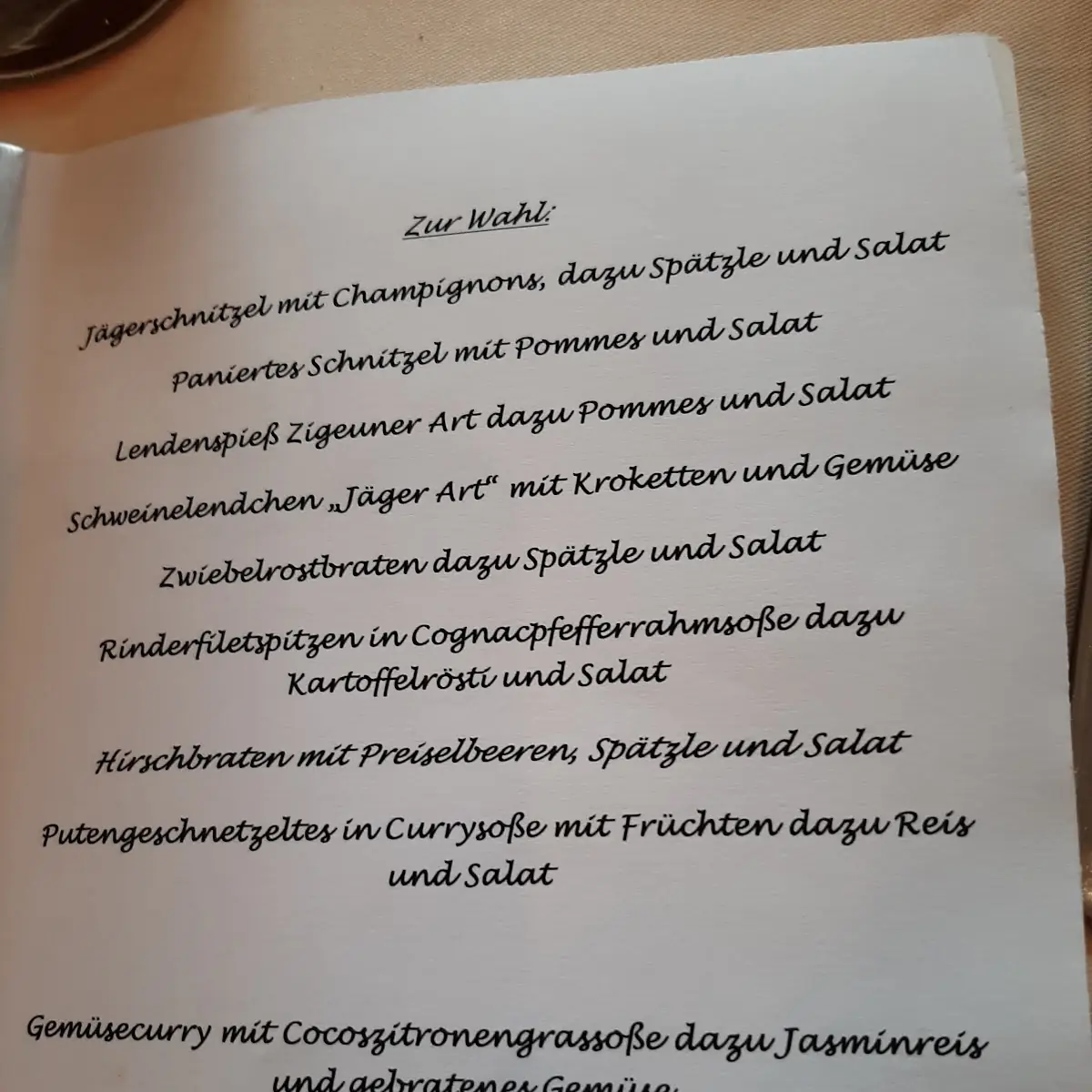 Speisekarte, Landgasthof Adler Schäfer GmbH u. Co. KG