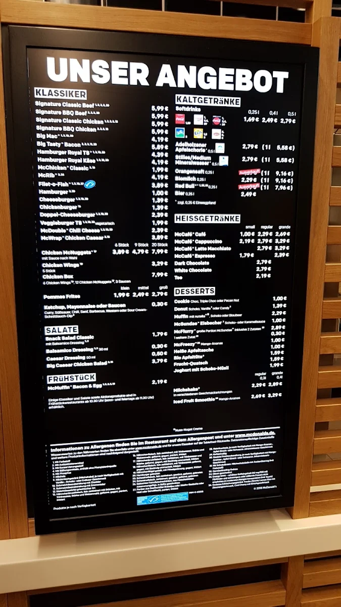 Speisekarte, McDonald's