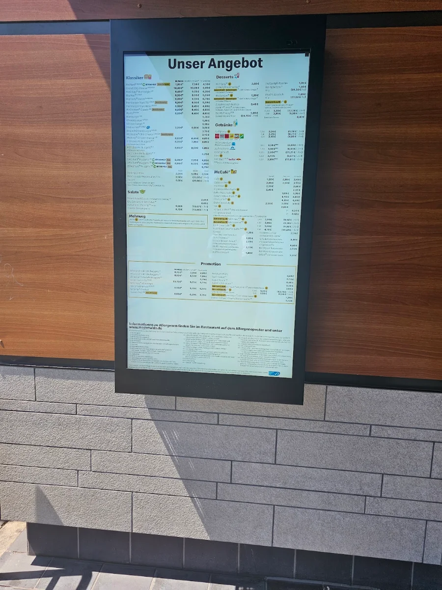 Speisekarte, McDonald's
