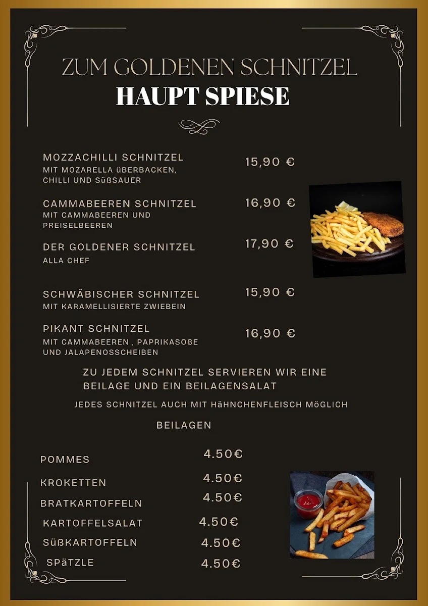 Speisekarte, RESTAURANT ZUM GOLDENEN SCHNITZEL