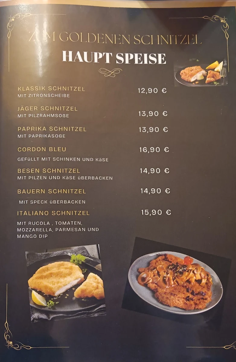 Speisekarte, RESTAURANT ZUM GOLDENEN SCHNITZEL