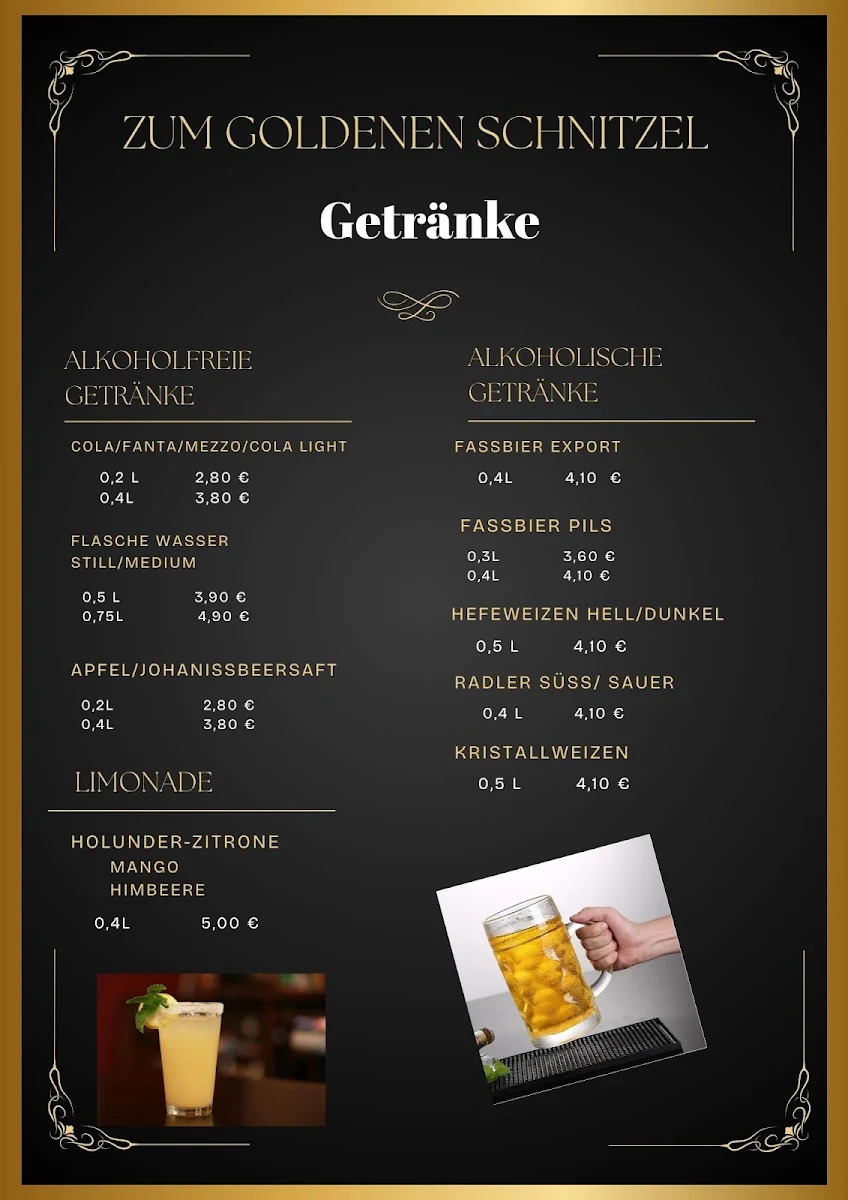 Speisekarte, RESTAURANT ZUM GOLDENEN SCHNITZEL