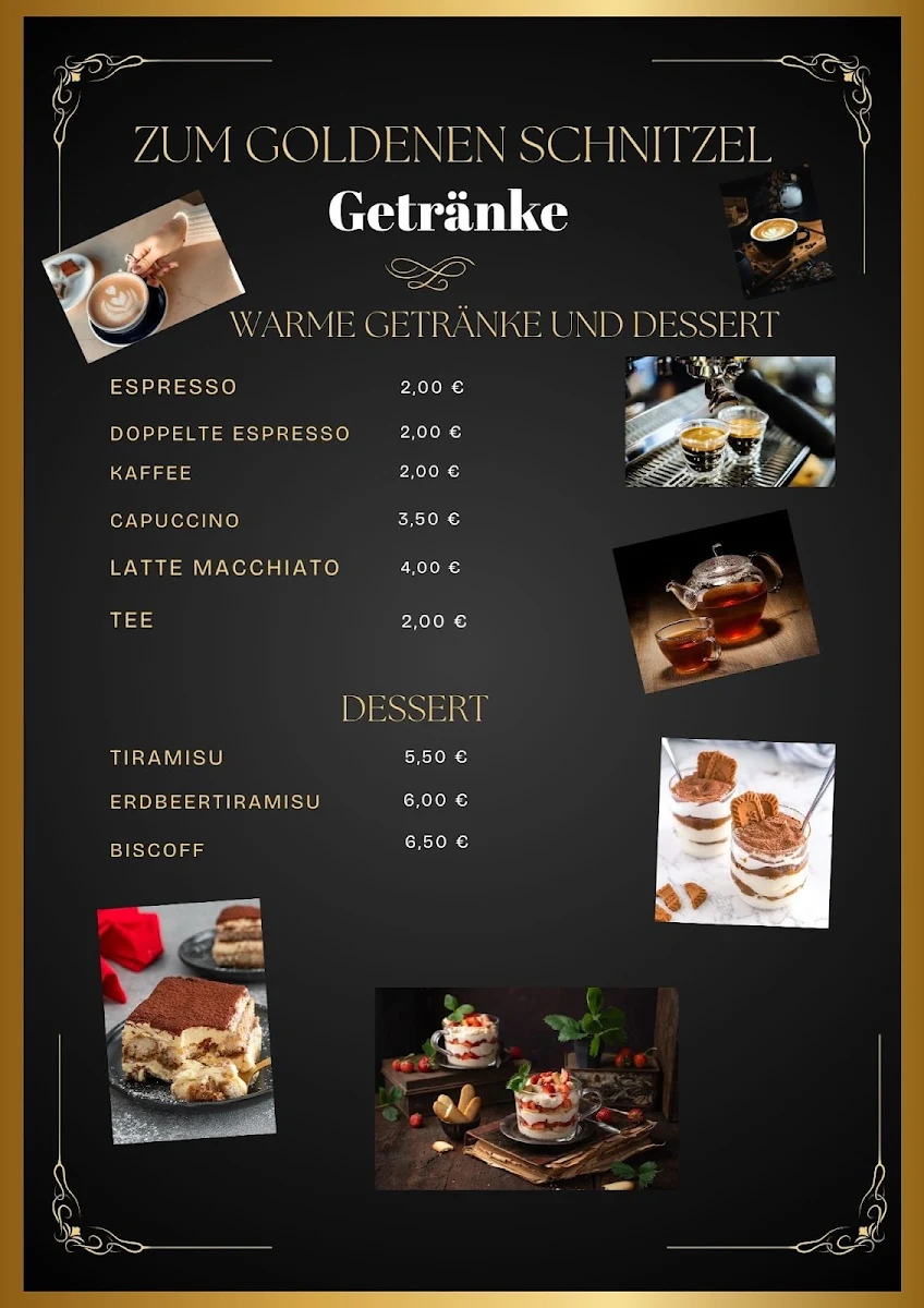 Speisekarte, RESTAURANT ZUM GOLDENEN SCHNITZEL