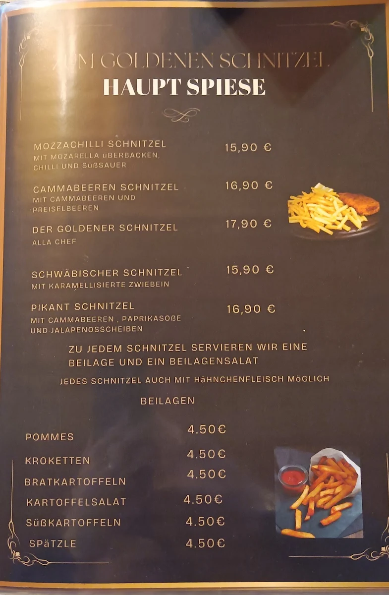 Speisekarte, RESTAURANT ZUM GOLDENEN SCHNITZEL
