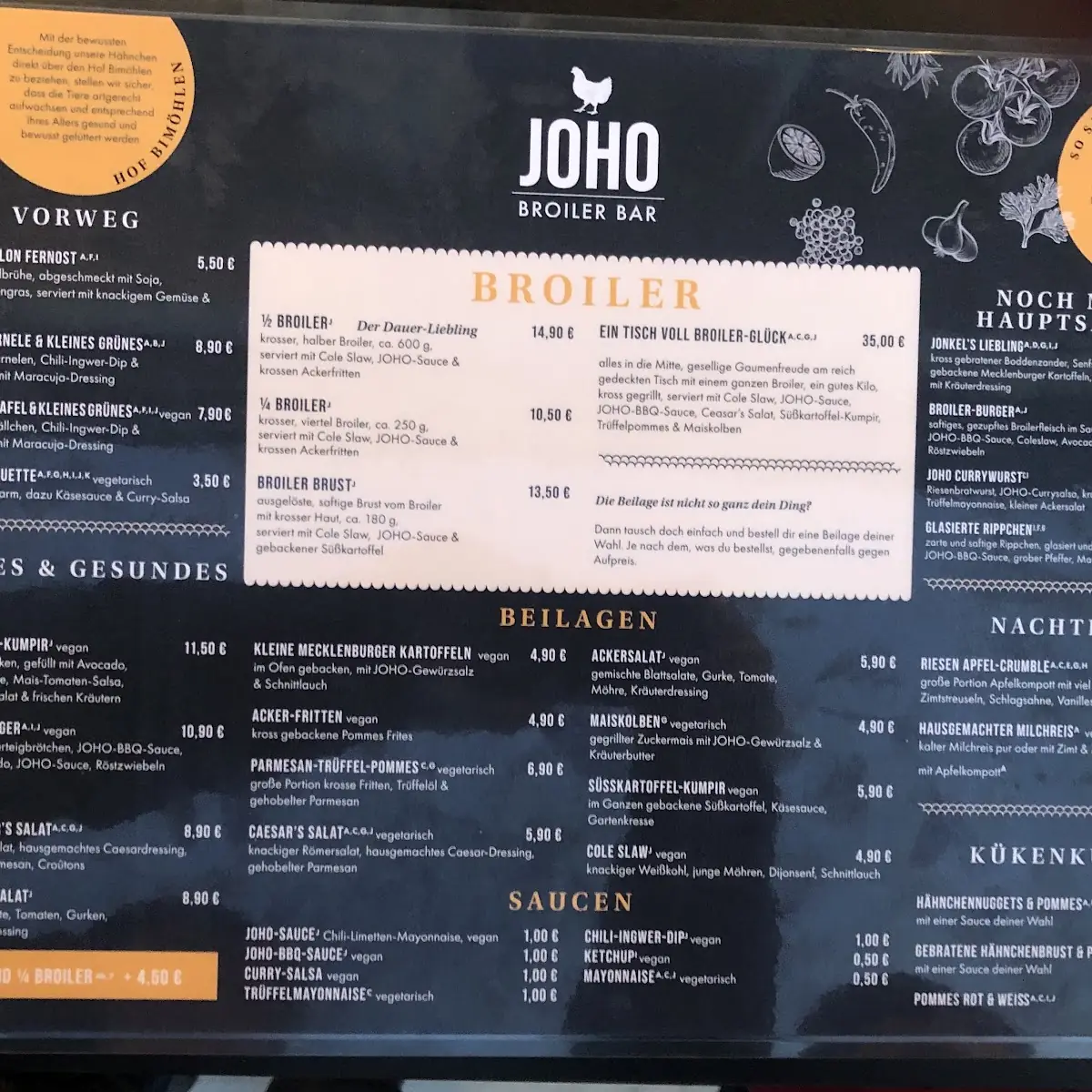 Speisekarte, JOHO Broiler Bar Zingst