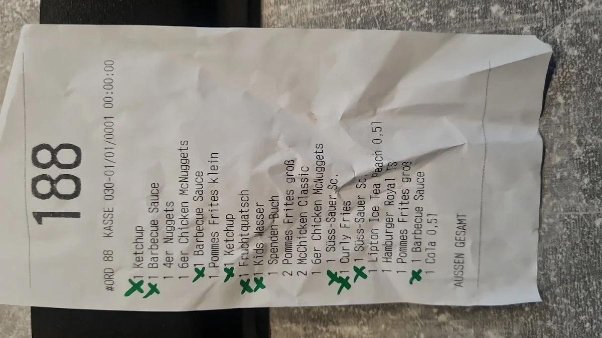 Speisekarte, McDonald's