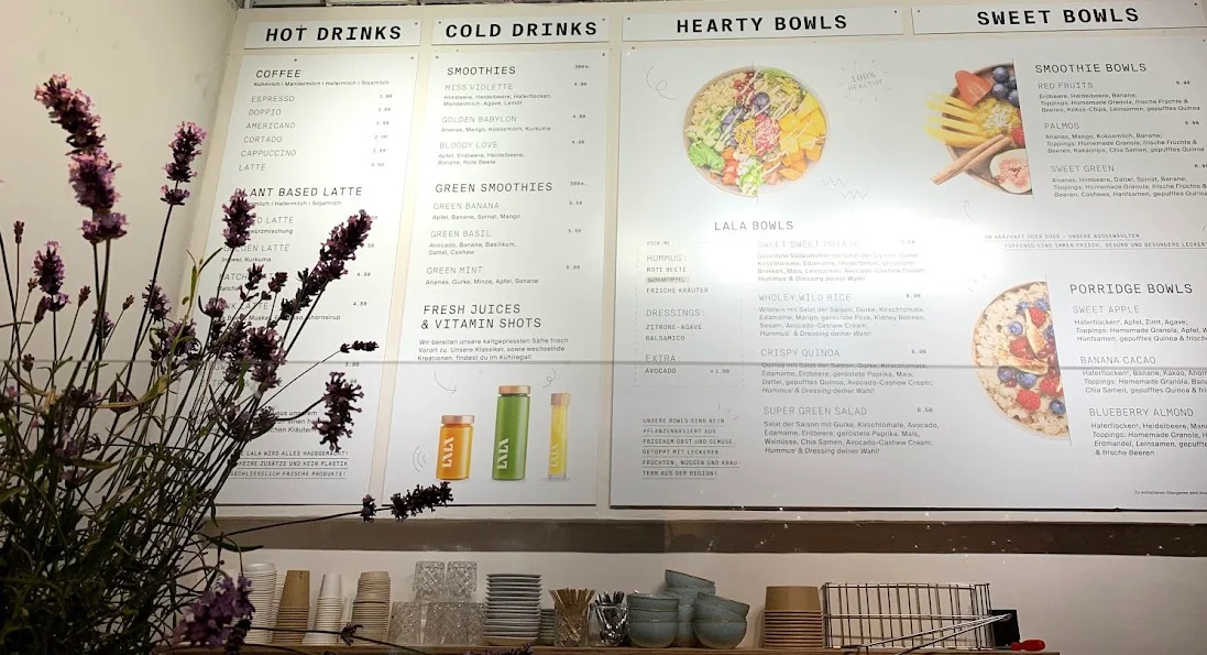 Speisekarte, LALA Health Bar & Café