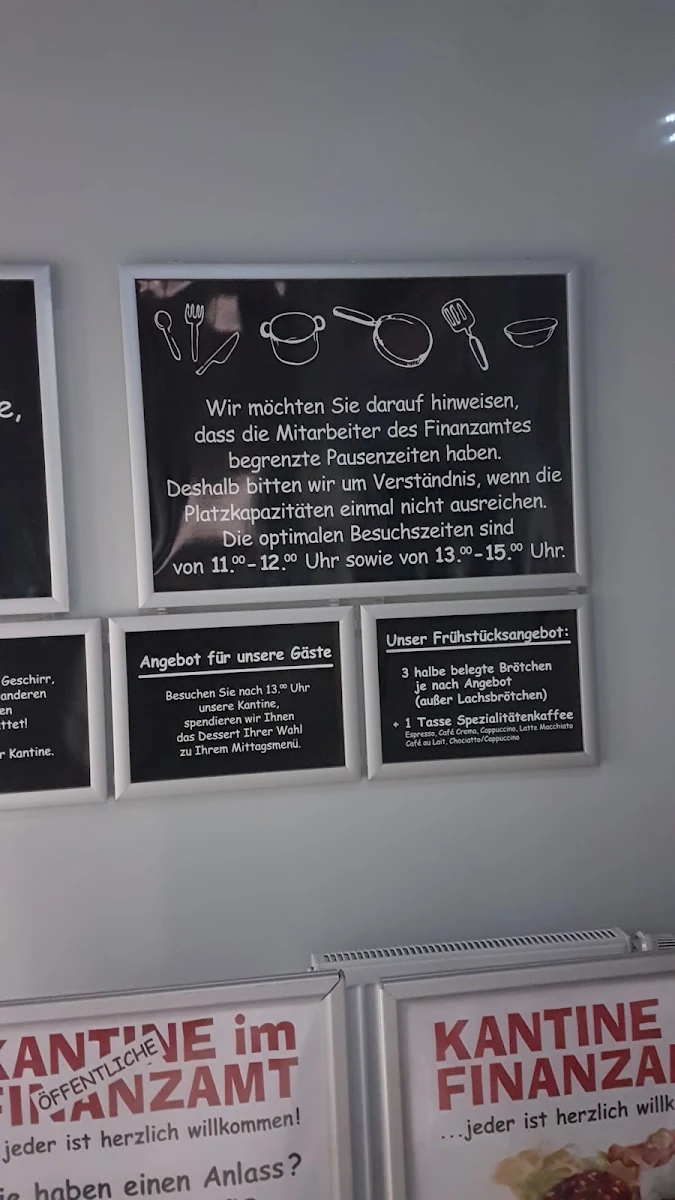 Speisekarte, Kantine im Finanzamt
