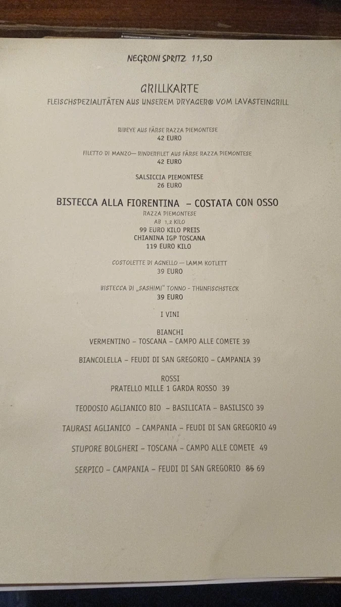 Speisekarte, Dal Cavaliere 1980