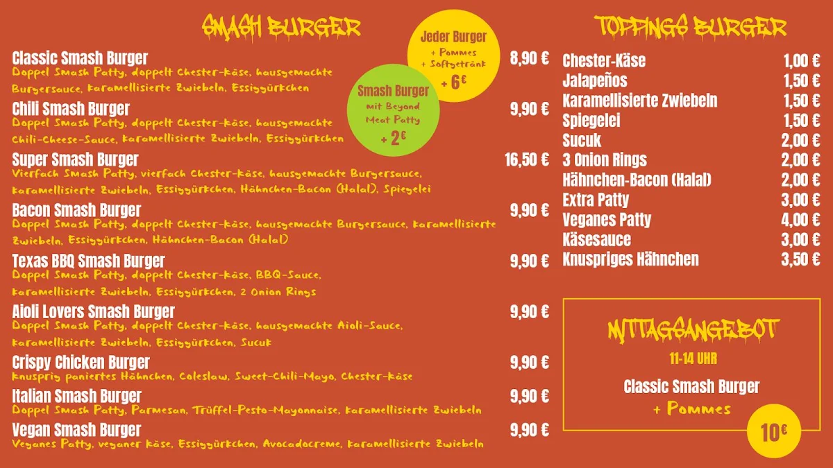 Speisekarte, Super Smash Burger