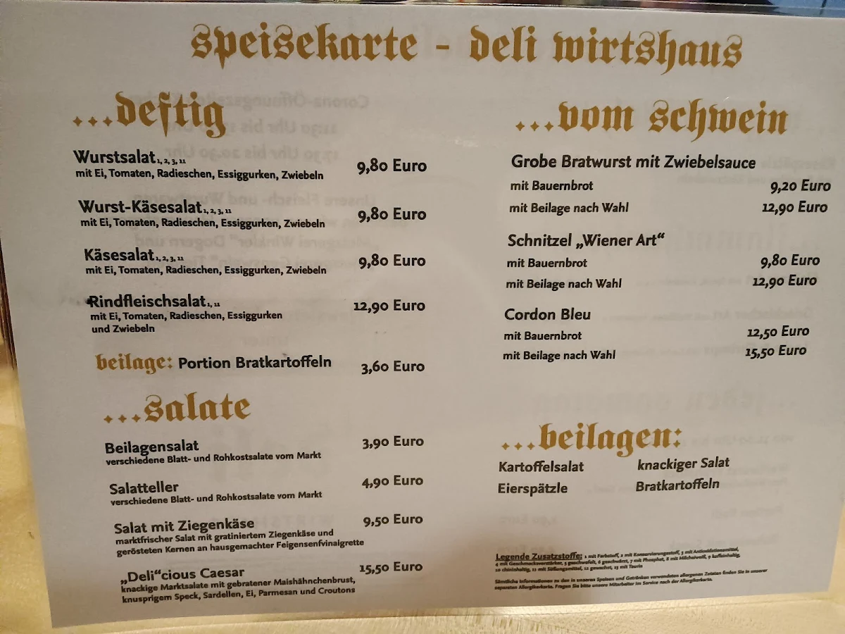 Speisekarte, Deli Wirtshaus