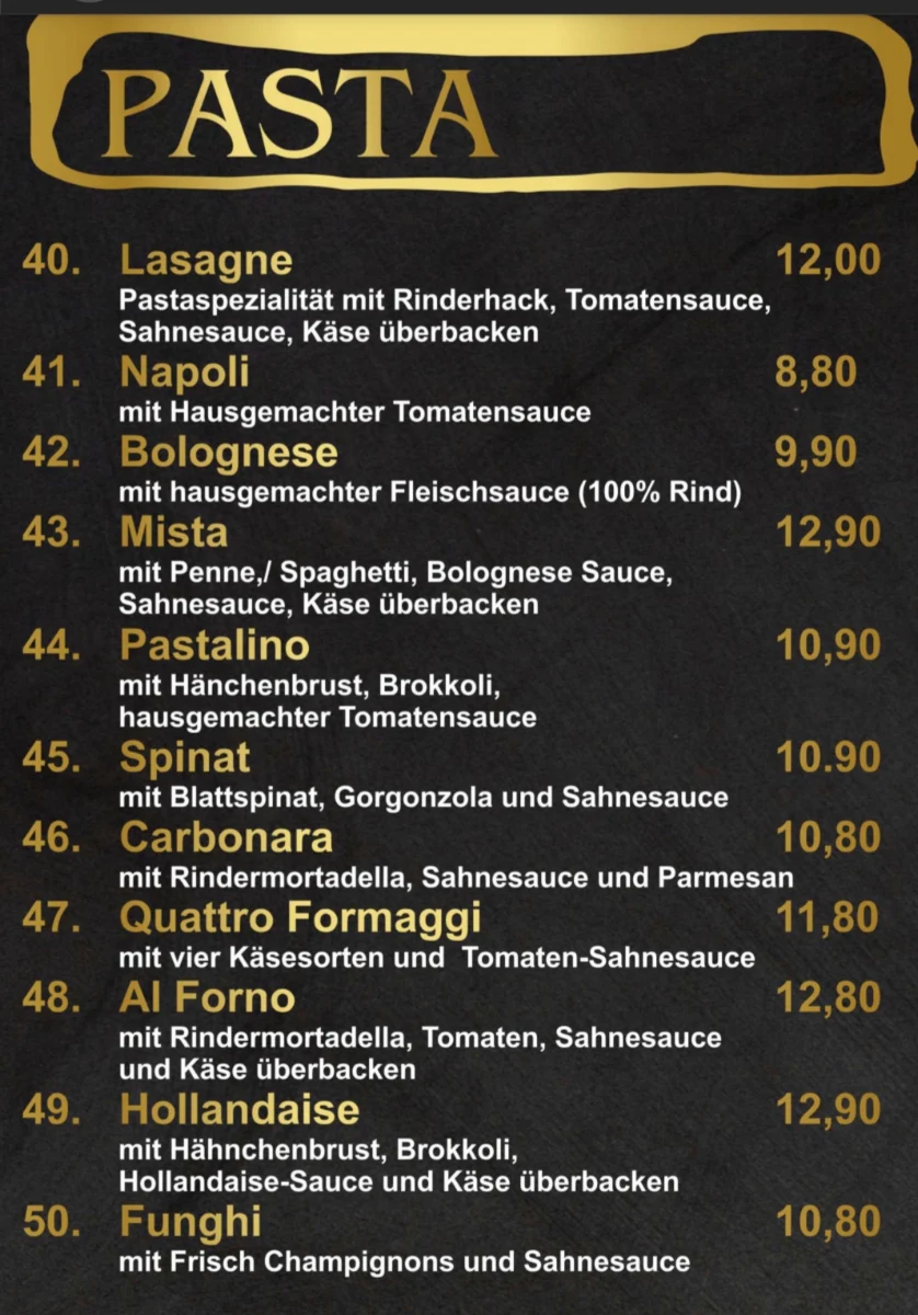 Speisekarte, Pizzalino