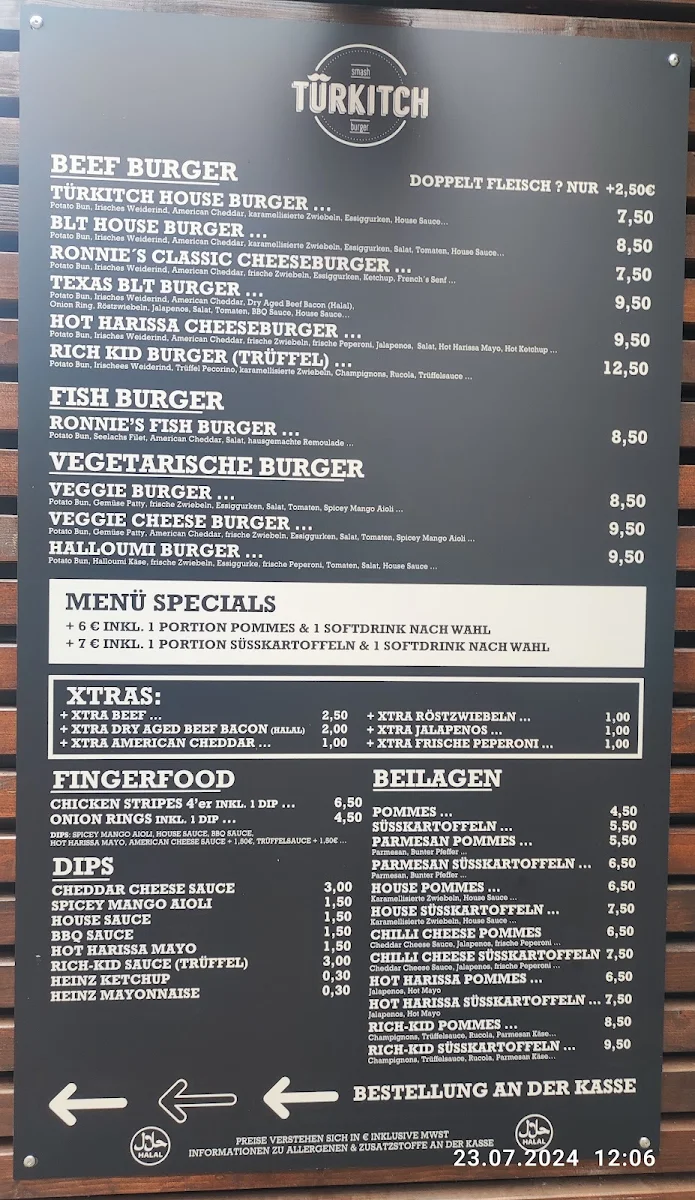 Speisekarte, Smash Burger