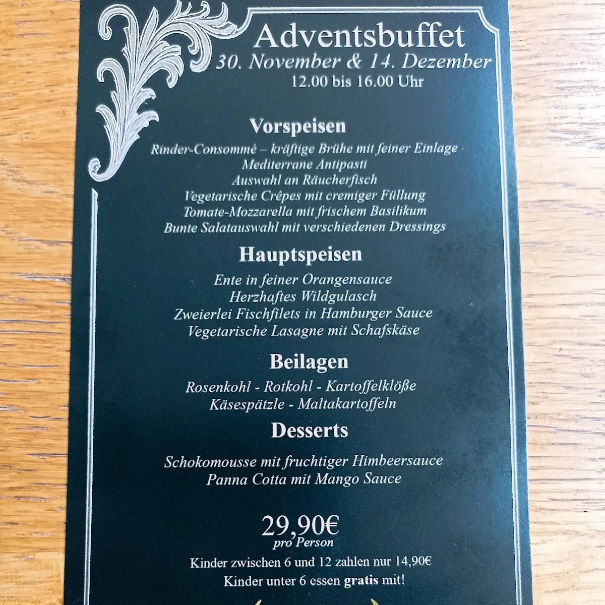 Speisekarte, Forsthaus Finkenborn Hameln