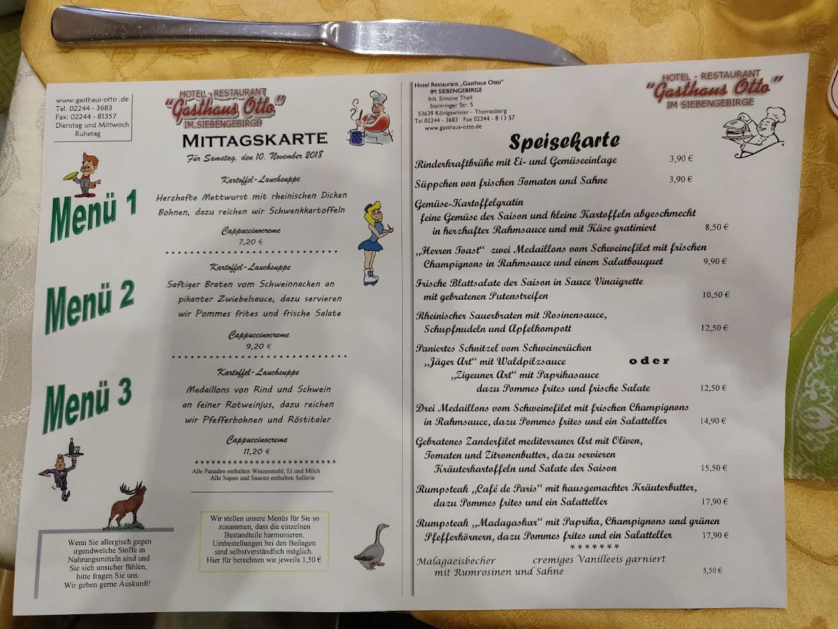 Speisekarte, Hotel-Restaurant „Gasthaus Otto“