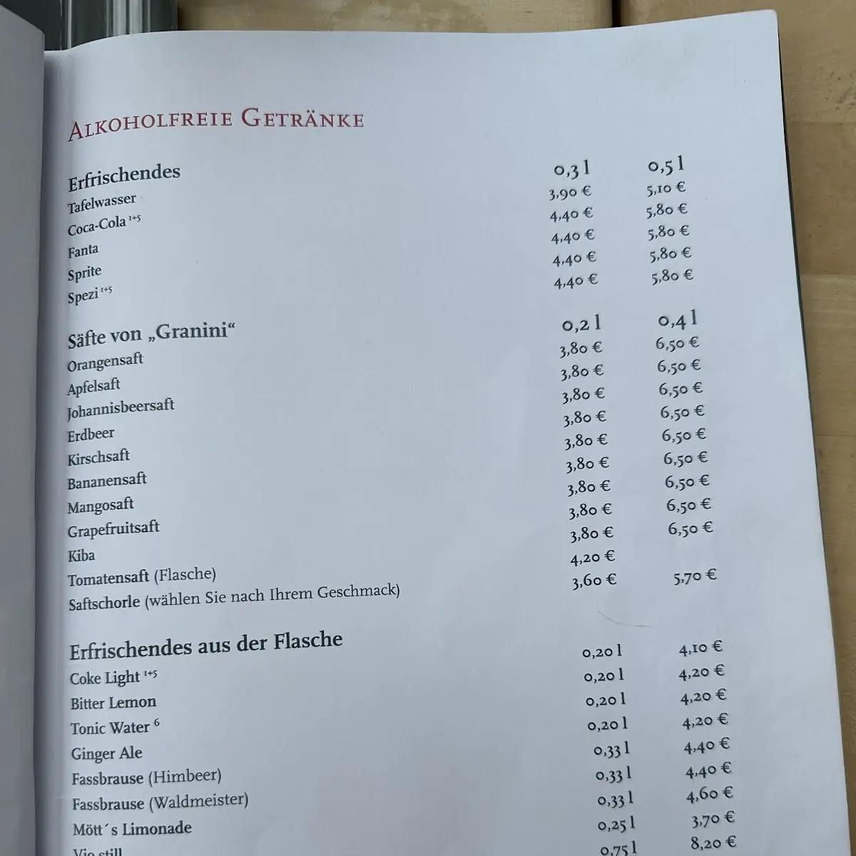 Speisekarte, Brauhaus Napoleon