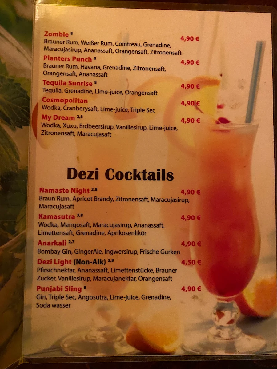Speisekarte, Dezi Indisches Restaurant Berlin