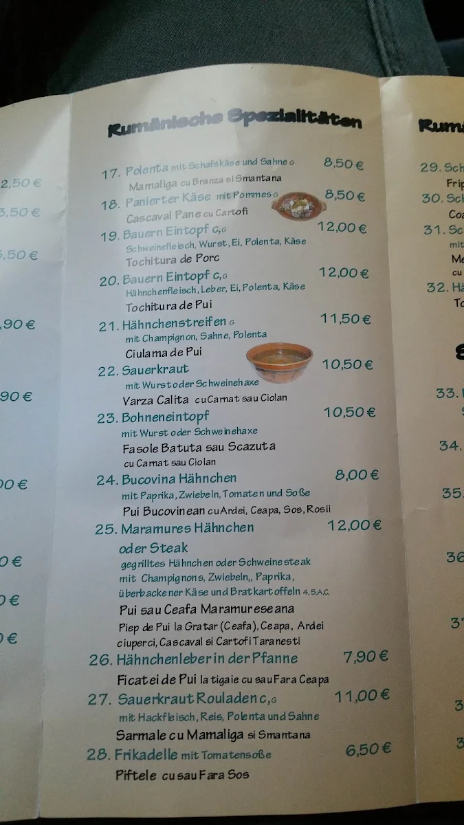 Speisekarte, Transilvania Grillhaus