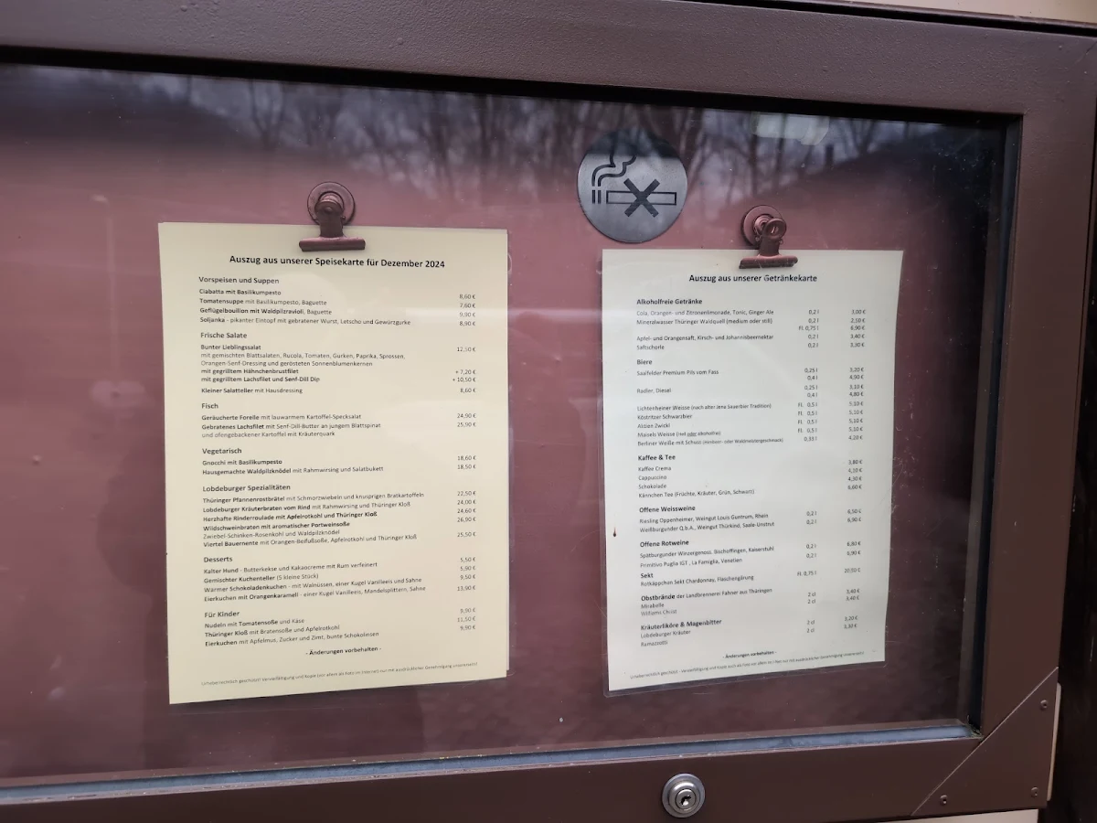 Speisekarte, Gaststätte Lobdeburgklause