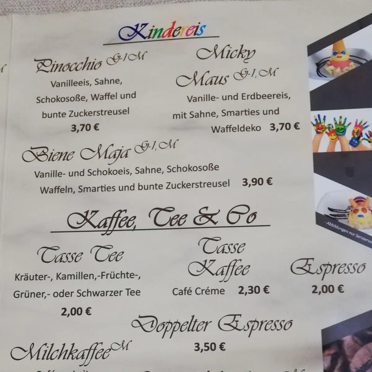 Speisekarte, Restaurant Athos