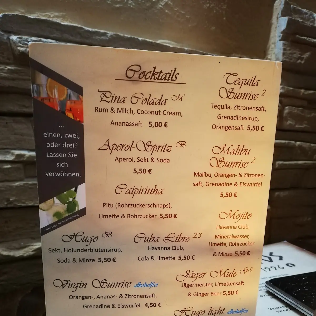 Speisekarte, Restaurant Athos
