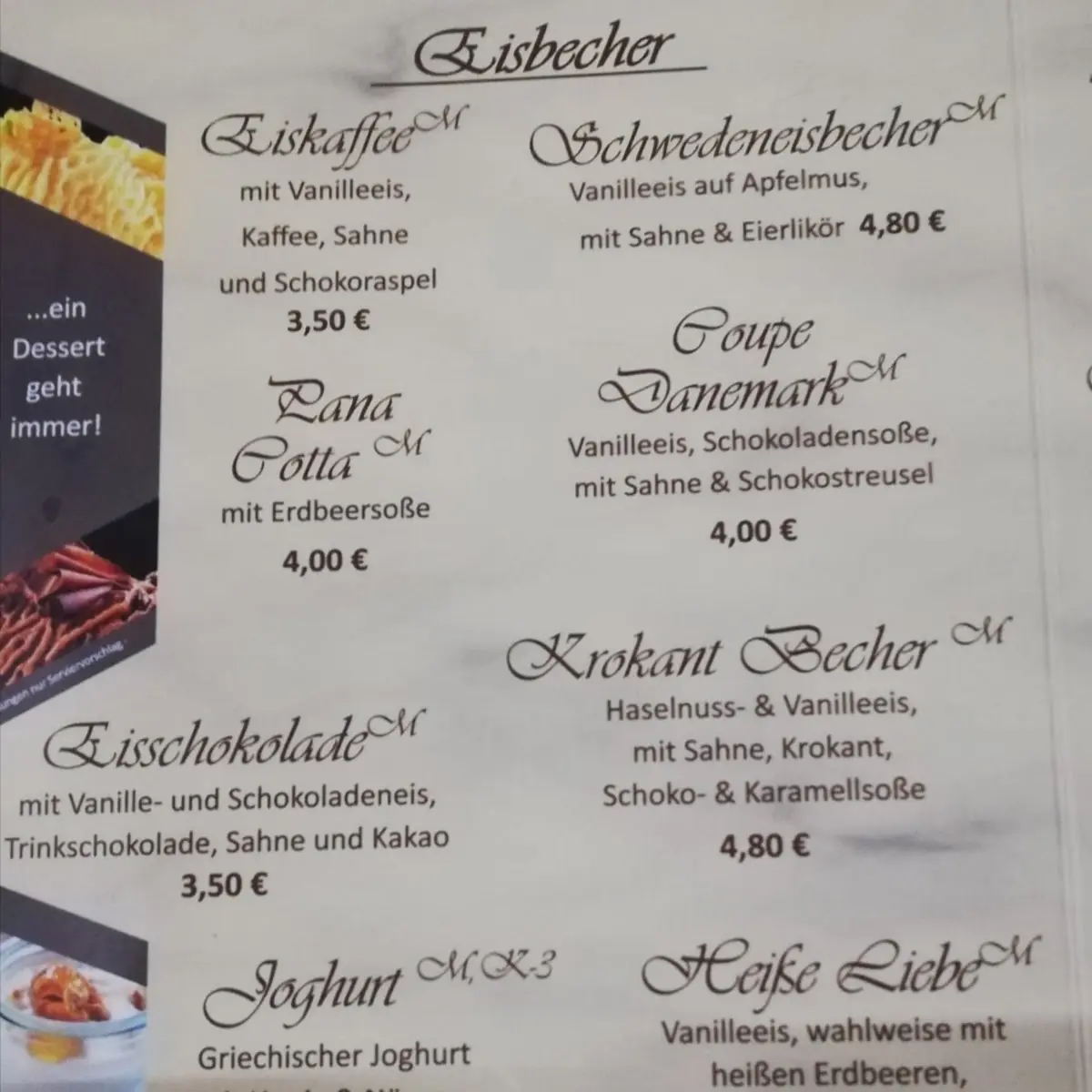 Speisekarte, Restaurant Athos