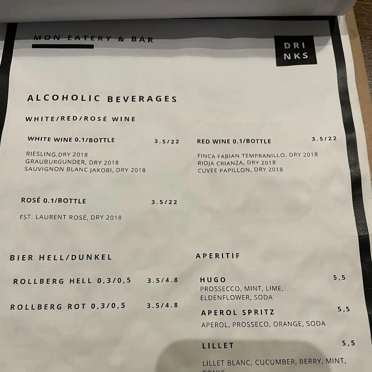 Speisekarte, Mon Eatery & Bar